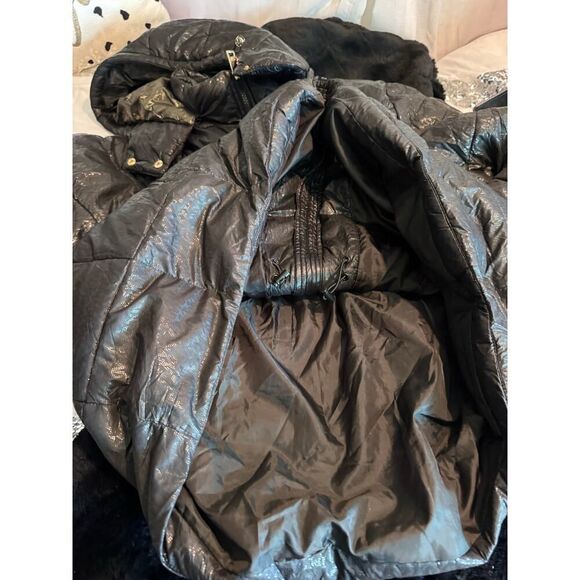 Michael kors shiny logo winter puffer jacket coat black gold plus2xl xxl hooded - Picture 10 of 13